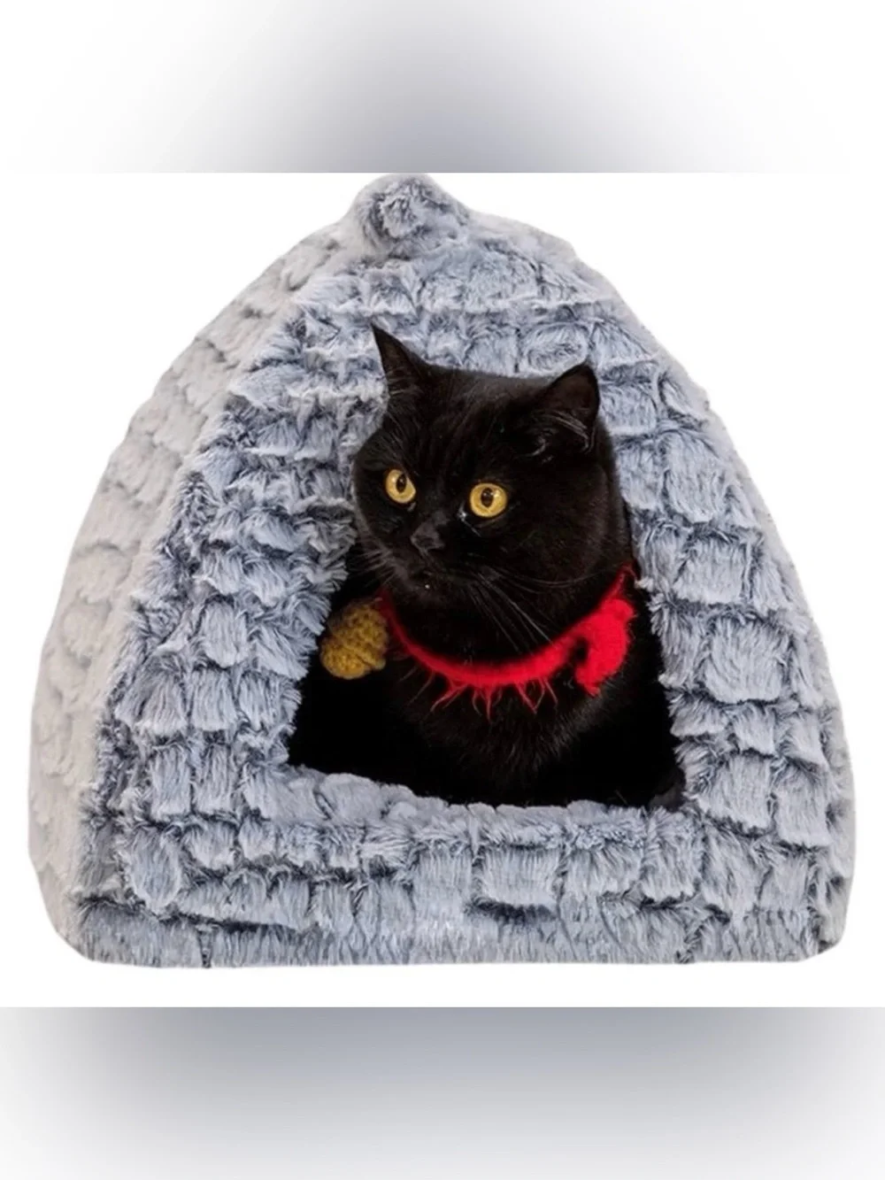Plush Gray Pet Cat Cave Bed with Easter Toy Basket